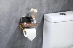 Lopoleis WC Rolhouder – Luxe Toiletrolhouder Walnoothout – Goud – Zelfklevend – WC Rolhouder Zonder Boren – Toiletrolhouder Met Plankje – WC Rolhouder Goud – Badkamer Accessoires -Badkamer Kast Winkel 1200x800 11