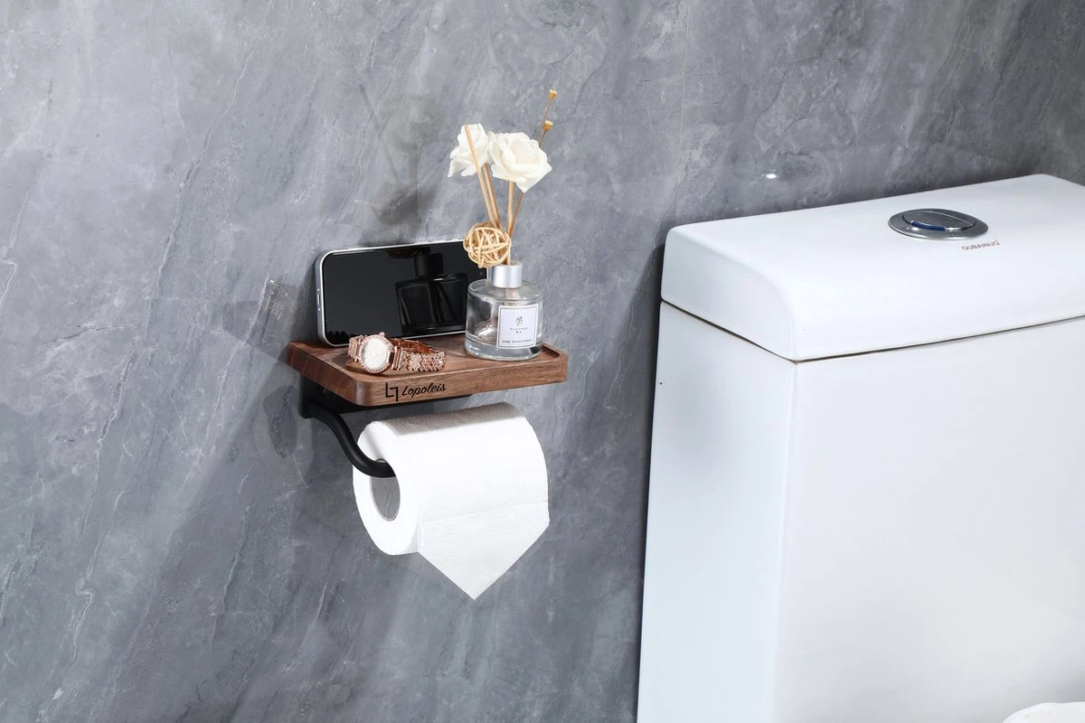 Lopoleis WC Rolhouder – WC-rolhouder – Luxe Toiletrolhouder Walnoothout – Zwart – Zelfklevend – WC Rolhouder Zonder Boren – Toiletrolhouder Met Plankje – WC Rolhouder Zwart – Badkamer Accessoires 7 Lopoleis WC Rolhouder – WC-rolhouder – Luxe Toiletrolhouder Walnoothout – Zwart – Zelfklevend – WC Rolhouder Zonder Boren – Toiletrolhouder Met Plankje – WC Rolhouder Zwart – Badkamer Accessoires - Afbeelding 7