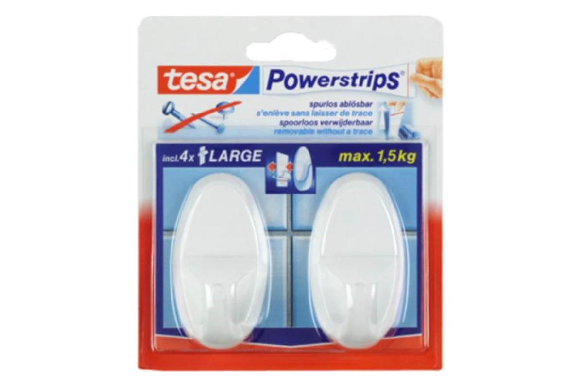 Tesa Powerstrips Haken Large - Wit - 2 Stuks 2 Tesa Powerstrips Haken Large - Wit - 2 Stuks - Afbeelding 2