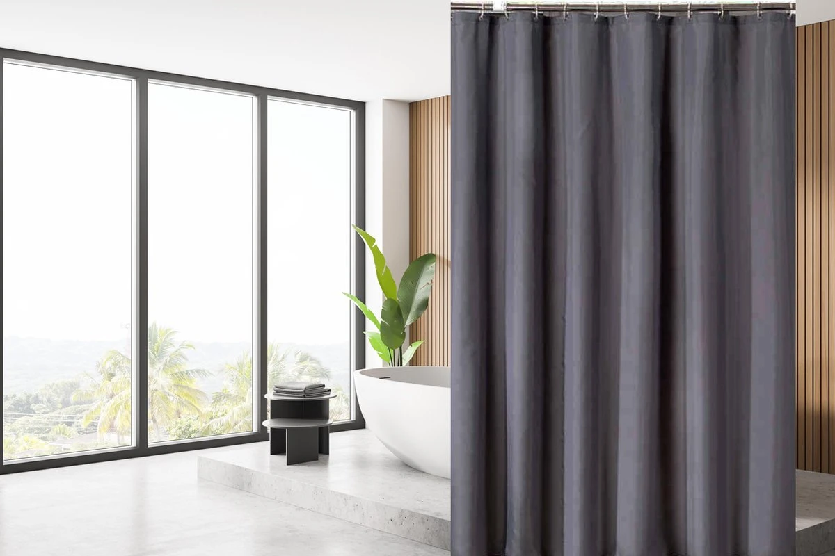 Su.B.dgn Douchegordijn 120x180 Anti Schimmel Polyester Badkamer Douchegordijn Wasbaar Met 12 Ringen | Grijs 3 Su.B.dgn Douchegordijn 120x180 Anti Schimmel Polyester Badkamer Douchegordijn Wasbaar Met 12 Ringen | Grijs - Afbeelding 3