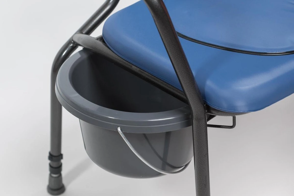 Toiletstoel Blauw Met Comfortabele Zitting En Emmer Met Deksel - Postoel 5 Toiletstoel Blauw Met Comfortabele Zitting En Emmer Met Deksel - Postoel - Afbeelding 5