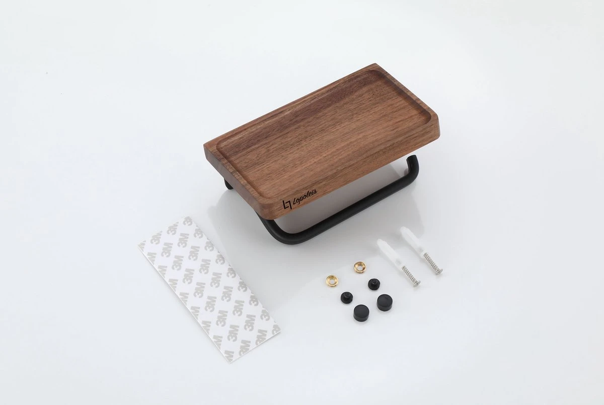 Lopoleis WC Rolhouder – WC-rolhouder – Luxe Toiletrolhouder Walnoothout – Zwart – Zelfklevend – WC Rolhouder Zonder Boren – Toiletrolhouder Met Plankje – WC Rolhouder Zwart – Badkamer Accessoires 2 Lopoleis WC Rolhouder – WC-rolhouder – Luxe Toiletrolhouder Walnoothout – Zwart – Zelfklevend – WC Rolhouder Zonder Boren – Toiletrolhouder Met Plankje – WC Rolhouder Zwart – Badkamer Accessoires - Afbeelding 2
