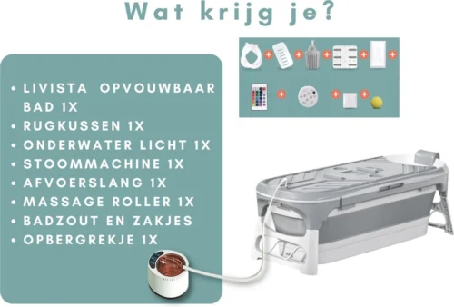 Livista® - Opvouwbaar Bad - Stoombad Grijs - Zitbad - Inklapbaar - Bath Bucket - 152 CM LANG - XL - Incl. Rugkussen, Stoommachine En Bad Accessoires -Badkamer Kast Winkel 1200x811 1