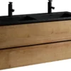 Badkamermeubel Angela 120cm Eiken - Badmeubel Met Zwarte Wastafel