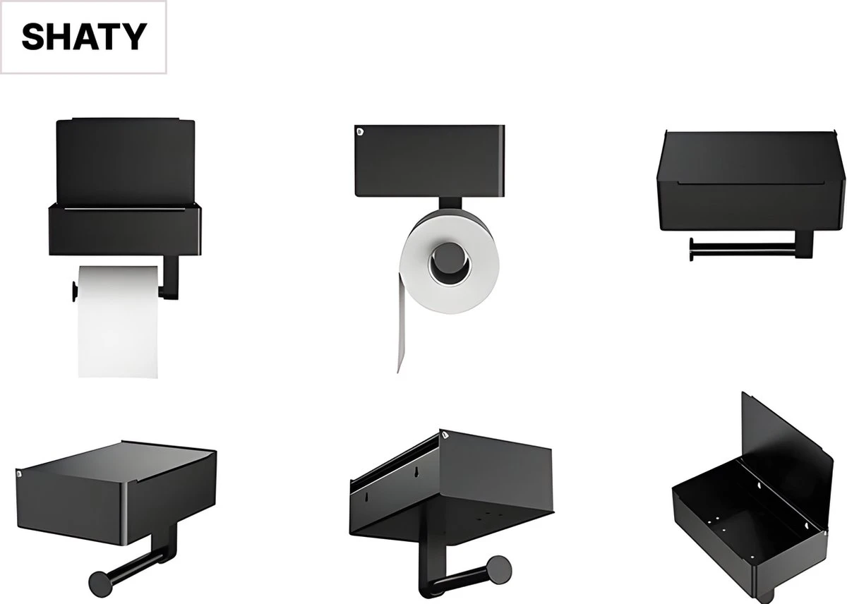 SHATY® WC Rolhouder - Toiletrolhouder - Opbergvak - Bakje - Plankje - Zonder Boren- WC Papier Houder - Toilet Papier Houder - Zwart - Badkameraccessoire - Toiletaccessoire - Inclusief Handoekhaak 6 SHATY® WC Rolhouder - Toiletrolhouder - Opbergvak - Bakje - Plankje - Zonder Boren- WC Papier Houder - Toilet Papier Houder - Zwart - Badkameraccessoire - Toiletaccessoire - Inclusief Handoekhaak - Afbeelding 6