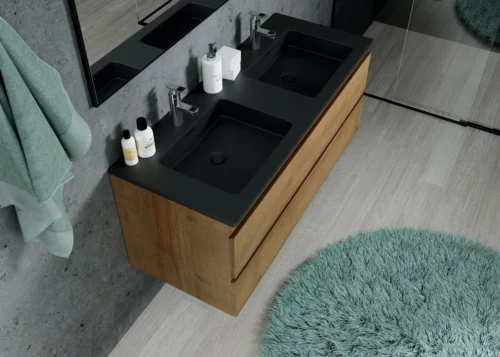 Badkamermeubel Angela 120cm Eiken - Badmeubel Met Zwarte Wastafel -Badkamer Kast Winkel 1200x857 1