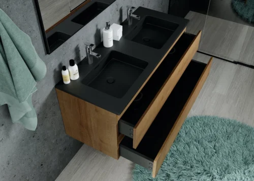 Badkamermeubel Angela 120cm Eiken - Badmeubel Met Zwarte Wastafel -Badkamer Kast Winkel 1200x857 2