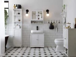 Badkamerkastje Met Twee Spiegels Als Deuren - Inclusief Open Plankje - 56x13x58cm - Wit -Badkamer Kast Winkel 1200x900 114