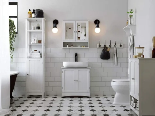 Badkamerkastje Met Twee Spiegels Als Deuren - Inclusief Open Plankje - 56x13x58cm - Wit -Badkamer Kast Winkel 1200x900 114