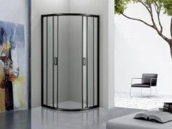 Merkloos Douchecabine Kwartrond 90x90x200 Cm 6 Mm Nano Anti Kalk Veiligheidsglas Met Zwart Aluminium Omlijsting -Badkamer Kast Winkel 1200x900 57