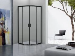 Merkloos Douchecabine Kwartrond 90x90x200 Cm 6 Mm Nano Anti Kalk Veiligheidsglas Met Zwart Aluminium Omlijsting -Badkamer Kast Winkel 1200x900 60