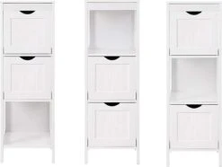 Staand Houten Badkamerkastje Met 2 Te Benutten Schuiflades - Vrijstaand Kastje Voor Badkamer Met Twee Lades - 30x30x89cm - Wit -Badkamer Kast Winkel 1200x903 5