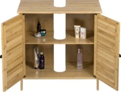 Merkloos Badkamerkast - Ondermeubel Wastafel - Handdoeken Kast - Opbergruimte - Opbergkast Badkamer - Wastafel Onderkast - Hout - Bamboe -Badkamer Kast Winkel 1200x912 2