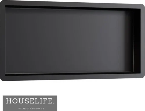 HouseLife Inbouwnis Badkamer - Mat Zwart - 60x30x7 Cm - Roestvrij Staal (RVS)
