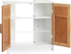 Relaxdays Wastafelonderkast Bamboe - Wastafelkast - Badkamerkast - Onderkast - Wit-bruin -Badkamer Kast Winkel 1200x922 4