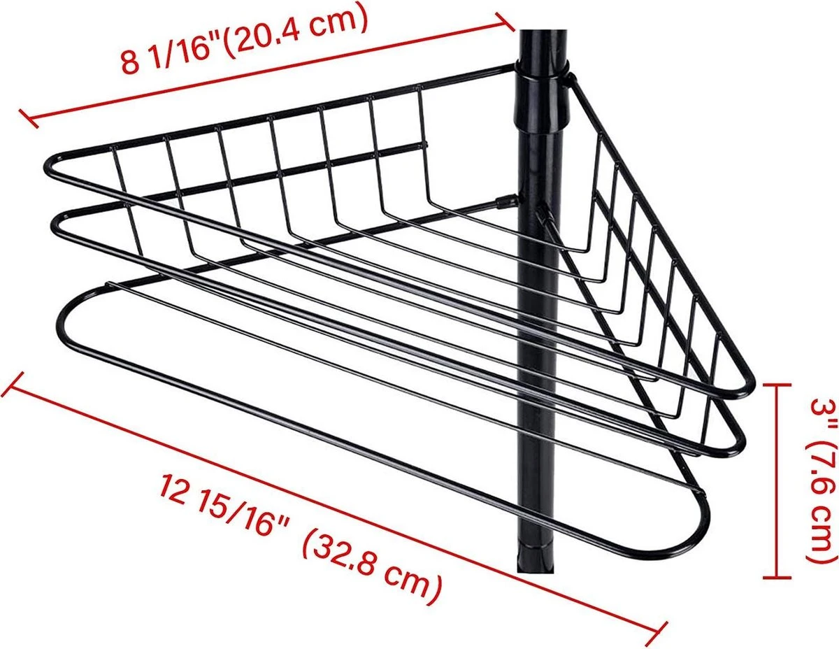 SensaHome Telescopisch Douche Rek Met 4 Lagen - Verstelbaar Bad / Douche Hoekrek Opbergrek - Uitschuifbaar Van 145-250 Cm - Zwart 5 SensaHome Telescopisch Douche Rek Met 4 Lagen - Verstelbaar Bad / Douche Hoekrek Opbergrek - Uitschuifbaar Van 145-250 Cm - Zwart - Afbeelding 5