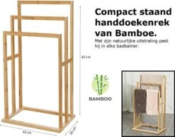 Merkloos Decopatent® Handdoekrek - Vrijstaand Handdoekenrek Voor In Badkamer - Handdoekrek - Bamboe Hout - Handdoek - Droogrek Met 3 Armen -Badkamer Kast Winkel 1200x940 6