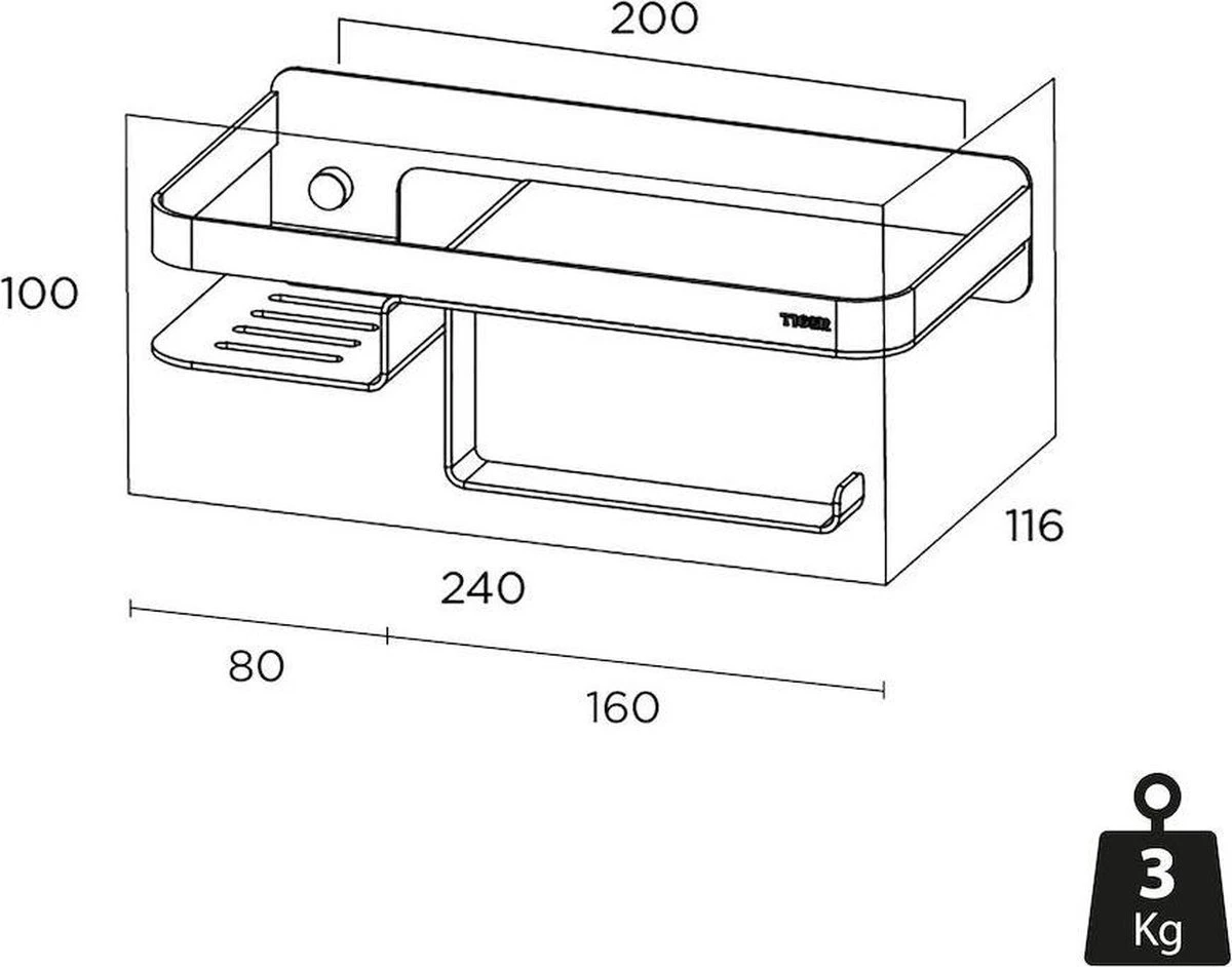 Tiger Caddy - Toiletrolhouder Met Planchet 24 Cm - Zwart 3 Tiger Caddy - Toiletrolhouder Met Planchet 24 Cm - Zwart - Afbeelding 3