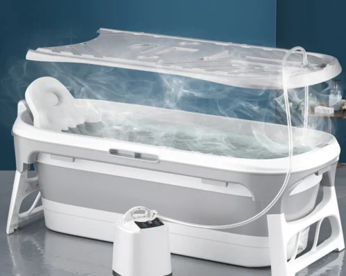 Livista® - Opvouwbaar Bad - Stoombad Grijs - Zitbad - Inklapbaar - Bath Bucket - 152 CM LANG - XL - Incl. Rugkussen, Stoommachine En Bad Accessoires