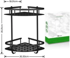 Zelfklevend Doucherek 2 Laags +Douche Bal - RVS - Mat Zwart -Badkamer Kast Winkel 1200x983