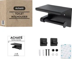 Toiletrolhouder Met Plankje - Zelfklevend Of Boren - WC Rolhouder - Incl. Handdoekhaakjes - Zwart -Badkamer Kast Winkel 1200x994 2
