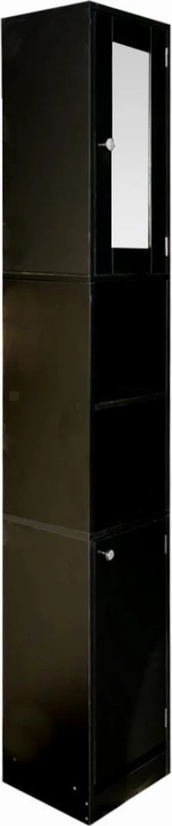 Badkamerkast - Kolomkast Badkamer Slaapkamer Of Hal - Met Spiegel - 180 Cm Hoog - Zwart 2 Badkamerkast - Kolomkast Badkamer Slaapkamer Of Hal - Met Spiegel - 180 Cm Hoog - Zwart - Afbeelding 2