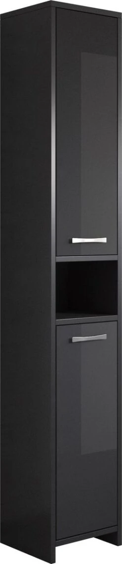 Badplaats Badkamerkast Nemo 32 Cm X 29 Cm X 167 Cm - Zwart Hoogglans - Staande Kolomkast Met Twee Deuren