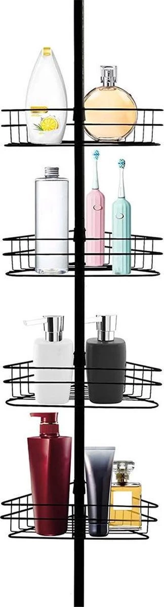 SensaHome Telescopisch Douche Rek Met 4 Lagen - Verstelbaar Bad / Douche Hoekrek Opbergrek - Uitschuifbaar Van 145-250 Cm - Zwart 1 SensaHome Telescopisch Douche Rek Met 4 Lagen - Verstelbaar Bad / Douche Hoekrek Opbergrek - Uitschuifbaar Van 145-250 Cm - Zwart
