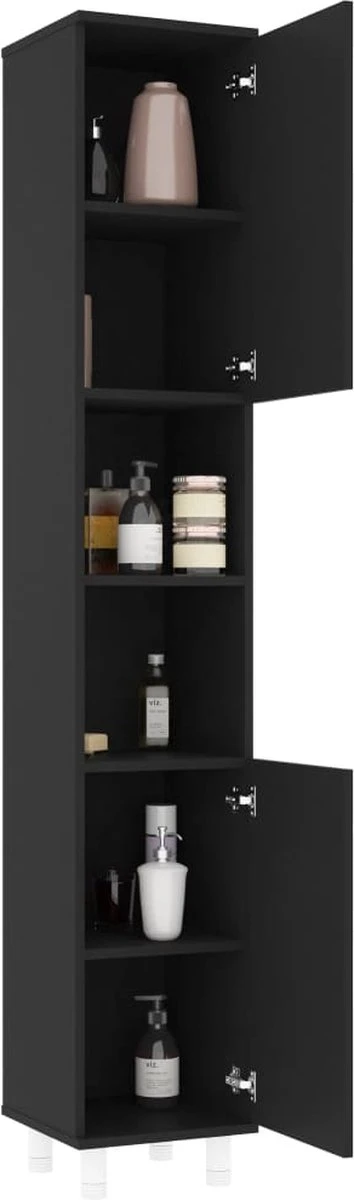 VidaXL Badkamerkast 30x30x179 Cm Spaanplaat Zwart 4 VidaXL Badkamerkast 30x30x179 Cm Spaanplaat Zwart - Afbeelding 4