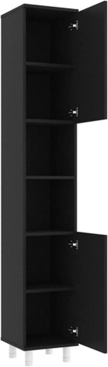 VidaXL Badkamerkast 30x30x179 Cm Spaanplaat Zwart 6 VidaXL Badkamerkast 30x30x179 Cm Spaanplaat Zwart - Afbeelding 6