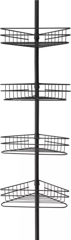 Merkloos Telescopisch Doucherek Zwart Voor Shampoo Staand Zonder Boren Shower Shelf Without Drilling Metal