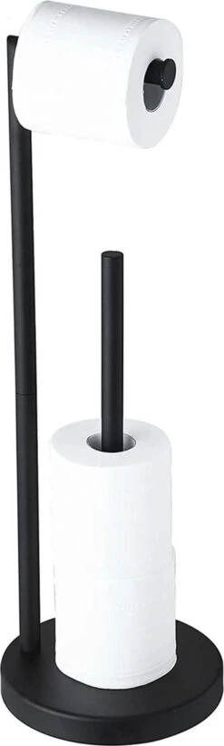 VDN Stainless Wc Rolhouder Staand - Wc Rolhouder Zwart - Toiletrolhouder En Reserverolhouder - RVS - Geschikt Voor 3+1 WC Papier Rollen - 2 In 1