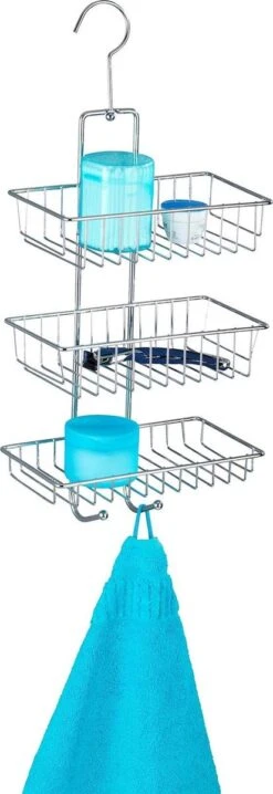 WENKO Doucherek Nivala 3-laags Chroom - Doucherek Zonder Boren - Doucherek Hangend -Badkamer Kast Winkel 413x1200 1