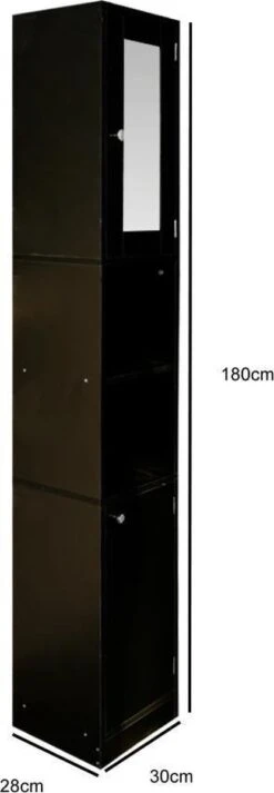 Badkamerkast - Kolomkast Badkamer Slaapkamer Of Hal - Met Spiegel - 180 Cm Hoog - Zwart 7 Badkamerkast - Kolomkast Badkamer Slaapkamer Of Hal - Met Spiegel - 180 Cm Hoog - Zwart -Badkamer Kast Winkel 416x1200 3