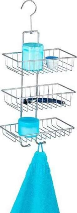 WENKO Doucherek Nivala 3-laags Chroom - Doucherek Zonder Boren - Doucherek Hangend -Badkamer Kast Winkel 434x1200