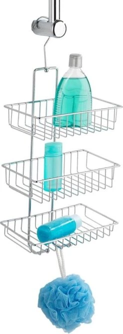 WENKO Doucherek Nivala 3-laags Chroom - Doucherek Zonder Boren - Doucherek Hangend -Badkamer Kast Winkel 444x1200 1