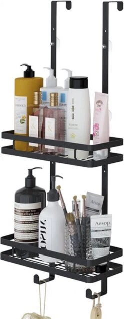 Souiri Doucherek - Stainless Doucherek - Zonder Boren - Doucherek Zwart - Doucherek Hangend - Badkamer Accessoires - RVS - 2 Laags -Badkamer Kast Winkel 468x1200