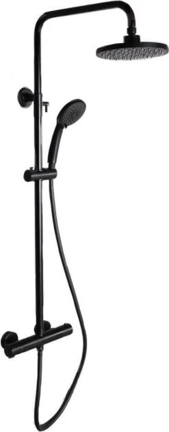 SAAR Opbouw Douche Set - Rond - Thermostaatkraan - Glijstang - Regendouche - Handdouche - Mat Zwart