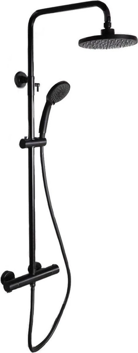 SAAR Opbouw Douche Set - Rond - Thermostaatkraan - Glijstang - Regendouche - Handdouche - Mat Zwart 1 SAAR Opbouw Douche Set - Rond - Thermostaatkraan - Glijstang - Regendouche - Handdouche - Mat Zwart