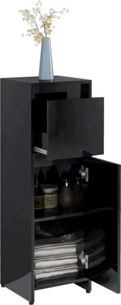 Furniture Limited - 4-delige Badkamermeubelset Bewerkt Hout Hoogglans Zwart 13 Furniture Limited - 4-delige Badkamermeubelset Bewerkt Hout Hoogglans Zwart -Badkamer Kast Winkel 477x1200