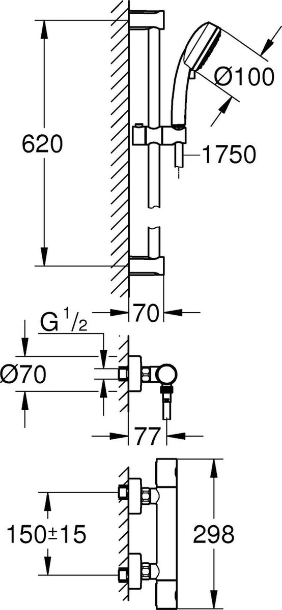 GROHE Grohtherm 800 Cosmopolitan Douchekraan - Met Glijstang En Handdouche - Incl. Koppelingen - Chroom - 34768000 2 GROHE Grohtherm 800 Cosmopolitan Douchekraan - Met Glijstang En Handdouche - Incl. Koppelingen - Chroom - 34768000 - Afbeelding 2