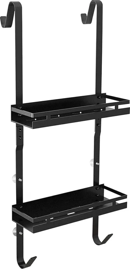 Bonoff Doucherek Zwart – 2 Laags - Doucherek Zonder Boren - Zwart – Doucherek Hangend - Badkamerrek –RVS – Badkamer Accessoires – Stijlvol