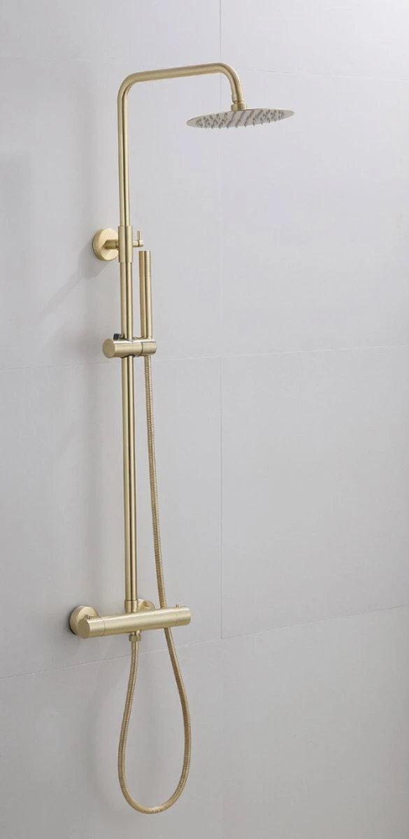 Wesseling & Bos Doucheset - Regendouche Mat Goud Geborsteld - Doucheset Met Thermostaatkraan - Atlanta 1 Wesseling & Bos Doucheset - Regendouche Mat Goud Geborsteld - Doucheset Met Thermostaatkraan - Atlanta