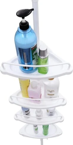 Merkloos Telescopisch Douche Rek Met 4 Lagen - Verstelbaar Bad / Douche Hoekrek Opbergrek - Uitschuifbaar Van 85-305 Cm - Wit -Badkamer Kast Winkel 611x1200 2