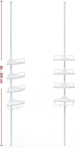 Merkloos Telescopisch Douche Rek Met 4 Lagen - Verstelbaar Bad / Douche Hoekrek Opbergrek - Uitschuifbaar Van 85-305 Cm - Wit -Badkamer Kast Winkel 613x1200 1