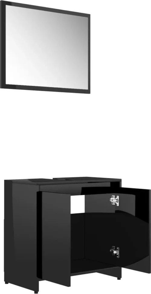 Furniture Limited - 4-delige Badkamermeubelset Bewerkt Hout Hoogglans Zwart -Badkamer Kast Winkel 616x1200 4