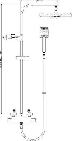 4bathroomz® Zwarte Regendouche Met Thermostaatkraan - 30 Cm Vierkant -Badkamer Kast Winkel 618x1200