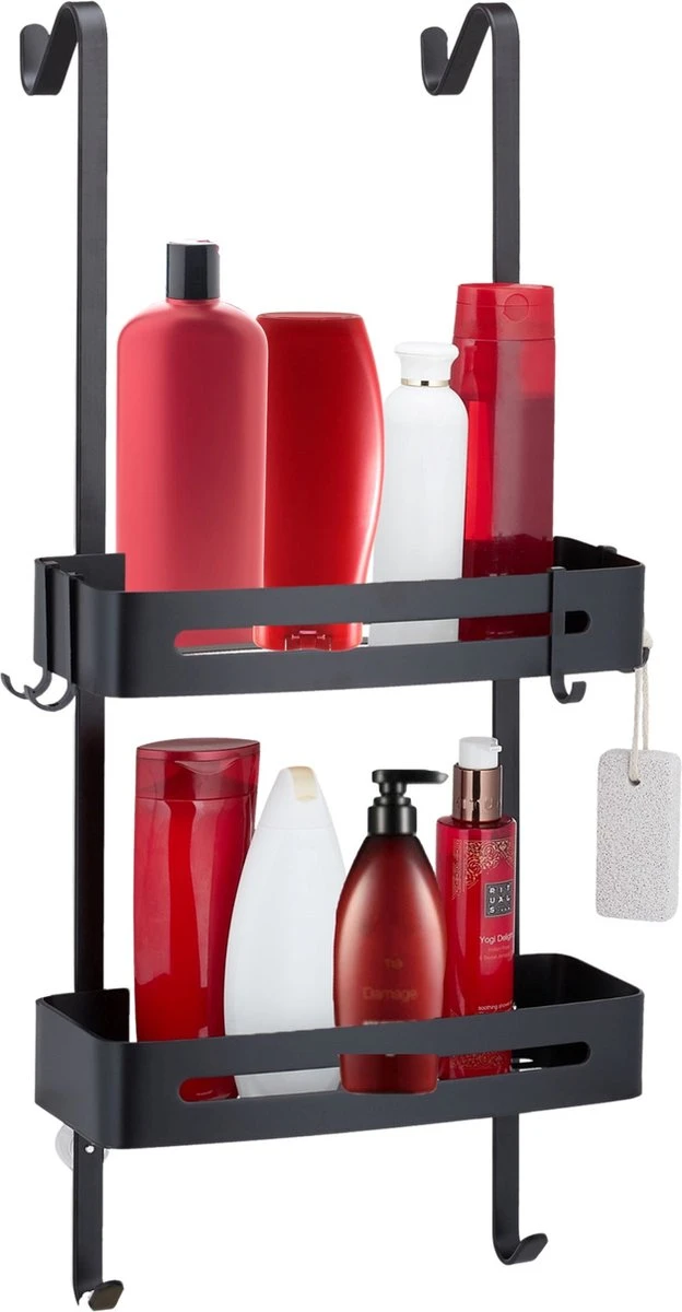 SIAFOSS Doucherek Zonder Boren Doucherek Hangend - 100% Stevig - 100% RVS - Hangend Badkamerrekje - Doucherek Aan Douchewand - Badkamer Accessoires - RVS Zwart - 2 Laags - Douchemand 1 SIAFOSS Doucherek Zonder Boren Doucherek Hangend - 100% Stevig - 100% RVS - Hangend Badkamerrekje - Doucherek Aan Douchewand - Badkamer Accessoires - RVS Zwart - 2 Laags - Douchemand