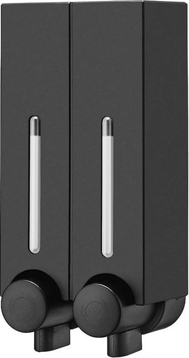 Aquathof, Zeepdispenser, Mat Zwart, 2 Kamer, 2 Reservoirs, 2x250ml - Hangend - Wandmontage 1 Aquathof, Zeepdispenser, Mat Zwart, 2 Kamer, 2 Reservoirs, 2x250ml - Hangend - Wandmontage