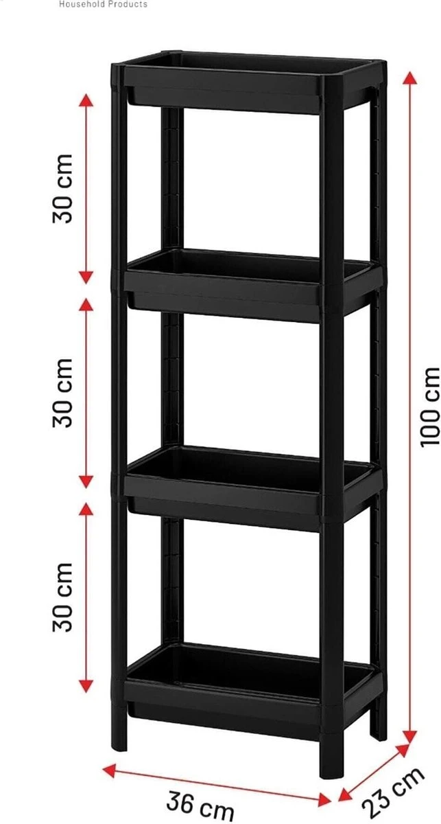 Merkloos Badkamerrek - 4 Etages - Keukenrek - Opbergrek - Staand Badkamerrek - Zwart - 100x36x23 CM 2 Merkloos Badkamerrek - 4 Etages - Keukenrek - Opbergrek - Staand Badkamerrek - Zwart - 100x36x23 CM - Afbeelding 2
